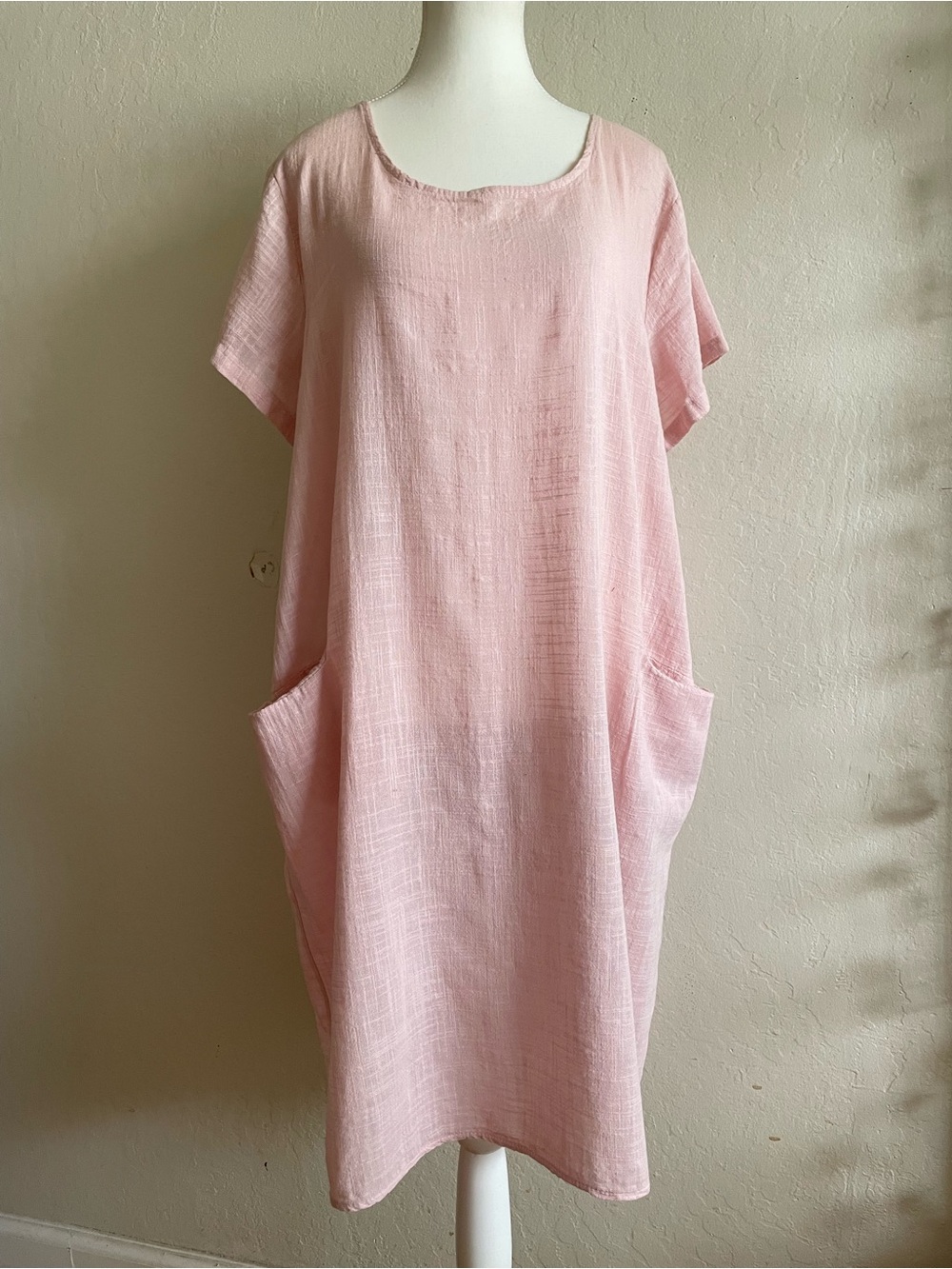 Pastel pink linen shift dress